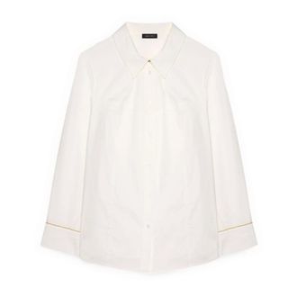 Fiorella Rubino Overhemden, Dames, Wit, 6Xl, Katoen, Stretch Cotton Shirt met Versierde Manchet