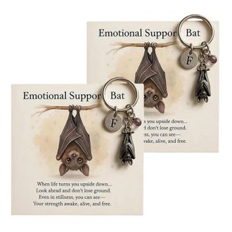 Generic Emotional Support Bat-Themed Inspirational Keychain, Metal Bat Pendant with Inspirational Card for Friend, Family, Student Encouragement (2)