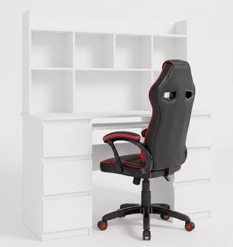 Topeshop Kuba - Escritorio Con Extensi&oacute;n, 6 Cajones, Blanco + Sill&oacute;n Rojo - 130x146x67 Cm - Conjunto