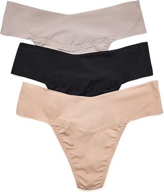 Hanky Panky BreatheSoft(r) Natural Thongs 3-Pack Womens Underwear Taupe/Evening Grey/Black : LG, Lycra/Microfiber/Nylon