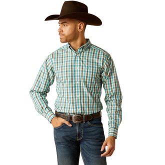 Ariat Mens Wrinkle Free Gordie Fitted Western Shirt Long Sleeve in Teal, Size X-Small, by Ariat