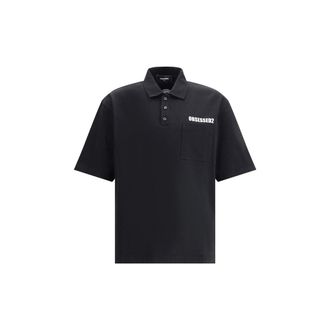 Dsquared2 Mens Polo Shirt Obsessed2 Print - Black Cotton - Size X-Large