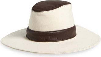 Gigi Burris Millinery Liora Canvas & Leather Fedora in Natural/Chocolate at Nordstrom, Size Medium
