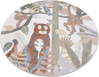 RugsX Rugsx - Carpet bono 8426 circle Jungle, wild animals cream / dark gold multicolour round 140 cm