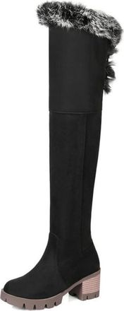 Generic Womens Fashion Snow Boots Warm Plush Lined Comfort Round Toe Block Heels Over The Knee Thigh High Winter Shoes (Black,7.5)