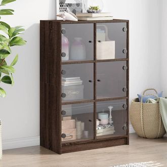vidaXL Aparador Alto Con Puertas Madera Roble Marr&oacute;n 68x37x109 Cm Vidaxl