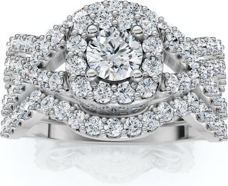 Pompeii3 2Ct TWW Oval Lab Grown 3-Stone Diamond Engagement Ring in White or Yellow Gold