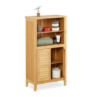 Relaxdays Juego De 3 Piezas De Ba&ntilde;o Lamell, Mueble Bajo Lavabo, Armario De Ba&ntilde;o Con Puertas, Armario Colgante Con Toallero, Bamb&uacute;