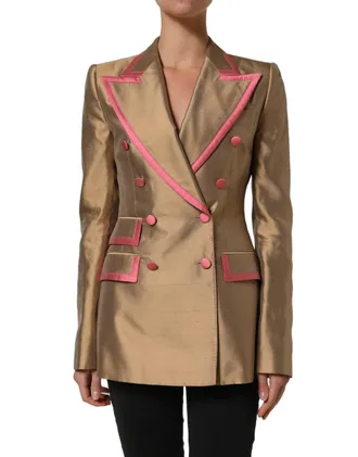 Dolce & Gabbana Silk Double-Breasted with Piped Trim Blazer - Gold