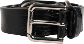 Dolce & Gabbana Black Exotic Leather Silver Metal Buckle Womens Belt