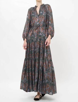 Oliphant Cuff Sleeve Tie Waist Maxi Dress In Kenzo Charcoal