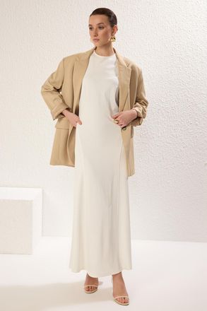 Trendyol Modest Dames Ecru Effen Maxi Lang Casual A-lijn Modest Jurken