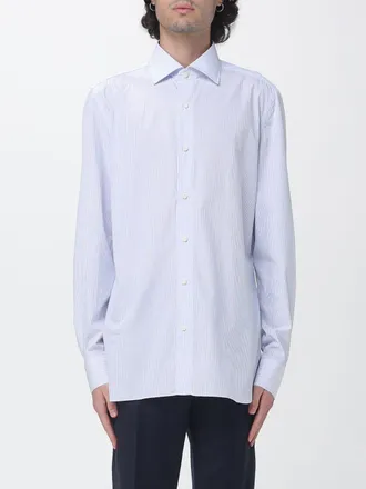 Borrelli Napoli Camicia a righe Luciano in cotone con collo francese