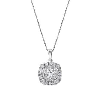 Grown Brilliance 14K White Gold 1 CTTW LAB GROWN Diamond Cushion Halo Pendant Necklace (G-H, SI1-SI2), 18