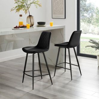 Furniturebox Pesaro Set of 2 Velvet Black Legs Counter Stools
