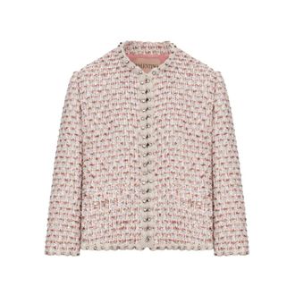 Valentino Geborduurde Lint Tweed Jas - Dames - Jassen - Roze - Maat: S Tweed