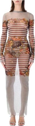 Jean Paul Gaultier Maxi Dresses, female, Multicolor, M, Mesh Long Dress Mariniere Grape