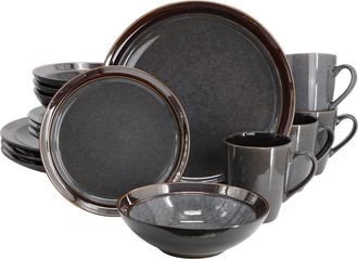 Gibson Home Priya 16 Piece Stoneware Reactive Glaze Dinnerware Set in Grey