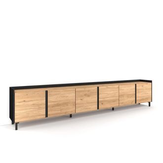 Skraut Home Mueble tv efecto madera roble y negro 309x35x61cm con patas