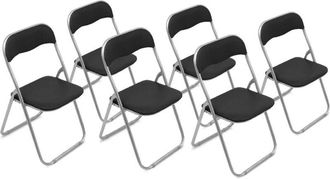 Dmora Set di 6 sedie pieghevoli Antenore, Poltrona salvaspazio, Sedia per ospiti, Seduta per riunioni in simil ecopelle, 43x47h80 cm, Nero - Dmora