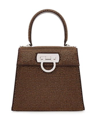 Ferragamo Borsa Iconic con cristalli - Marrone