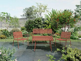 Vente-Unique Salotto da giardino in Metallo: una panca, 2 poltrone basse e un tavolino Terracotta - MIRMANDE di MYLIA