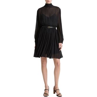 Vince Stripe Long Sleeve Chiffon Dress in Black at Nordstrom Rack, Size Xx-Small