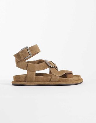 Asos Finley - Sandali premium con plantare e fascette in camoscio color sabbia-Neutro