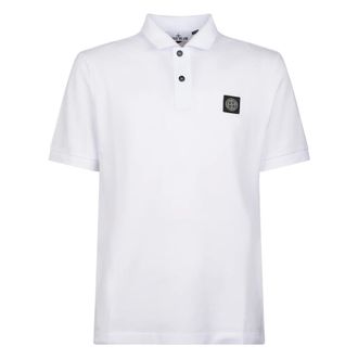 Stone Island Tops, Heren, Wit, M, Katoen, Slim Fit Stretch Katoenen Polo Shirt