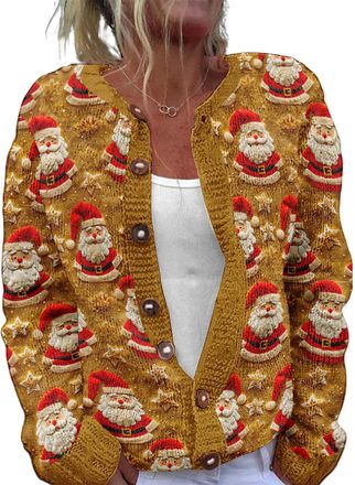 Generic Christmas Cardigan for Women Ugly Funny Xmas Vibes Holiday Tops Casual Long Sleeve Fall Winter Button Down Knit Sweater