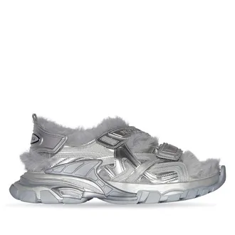Balenciaga Mens Track Silver Metallic / Grey Faux Fur Sandal, Brand Size 41 ( US Size 8 )