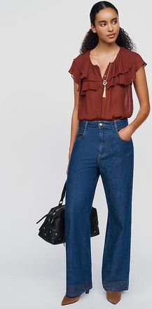 Farm Rio High-Rise Wide-Leg Denim Pants