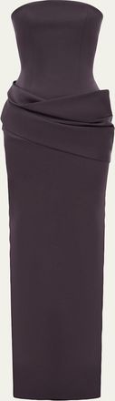 Alex Perry Strapless Corset Draped Column Gown