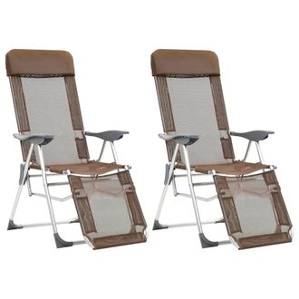 vidaXL Sillas De Camping Plegables Reposapi&eacute;s 2 Uds Textilene Marr&oacute;n Vidaxl