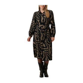 Summum Kleedjes, Dames, Zwart, XS, Katoen, Abstract Leaves Midi Jurk