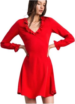Twinset Luchtige V-hals jurk met gerimpelde mouwen - Dames - Korte kleedjes - Rood - S - Kleedjes