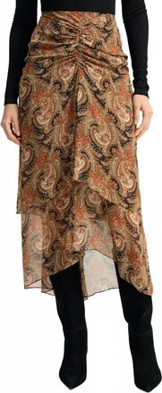 Veronica Beard Paisley Ruched High-Low Skirt In Navy Multi