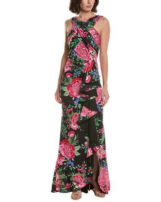 Tadashi Shoji Elarra Floral Waterfall Flounce Gown
