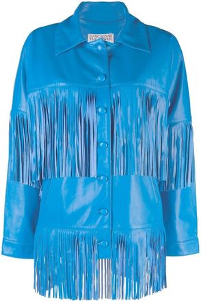 DanCassab Loretta fringed leather jacket - women - Lamb Skin/Polyester - L - Blue