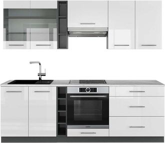 Vicco Mueble De Cocina Fame-line, Blanco Brillo/antracita, 235 Cm, Et M&aacute;rmol