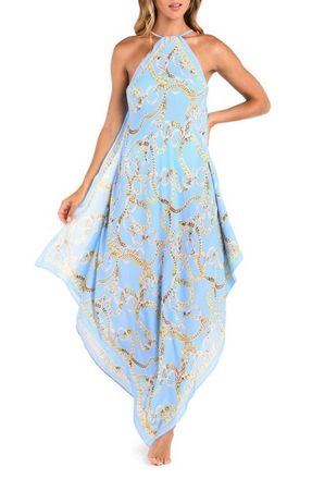 L'agence Elise Chain Print Halter Cover-Up Dress in Sky at Nordstrom, Size Medium