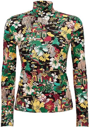 La DoubleJ Floral print turtleneck jersey - women - Elastane/Polyamide - S - Black
