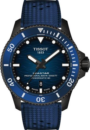Tissot Seastar 2000 Professional Powermatic 80 Rubber Strap Watch, 46mm in Blue Gradient at Nordstrom