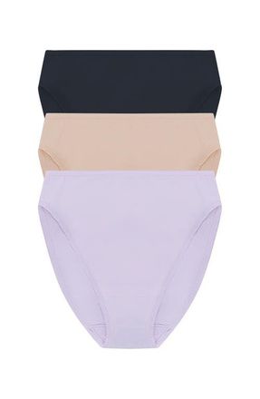 Natori Bliss Bare Cotton High Cut Brief 3-Pack in Storm Cloud/lt Mocha/purpl Prl at Nordstrom, Size Xx-Large