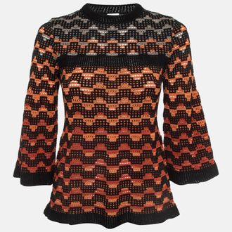 M Missoni Orange Eyelet Knitted Flared Sweatshirt