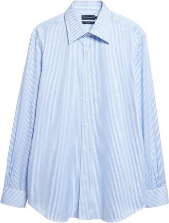 Thom Sweeney Stretch Poplin Button-Up Shirt in Sky Blue/White Stripe at Nordstrom, Size 16.5