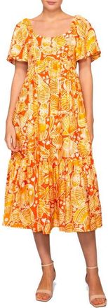 Melloday Flutter Sleeve Dress in Orange Mustard Print at Nordstrom, Size X-Small