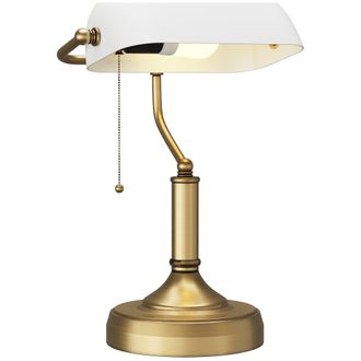 HOMCOM Bankers Table Lamp W/ Antique Bronze Tone Base - White/Blue - Blue | TJ Hughes White
