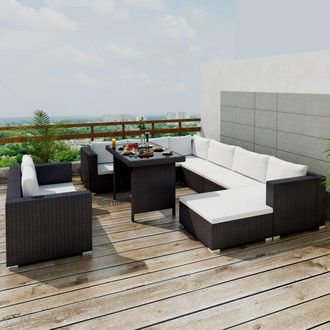 vidaXL Set Muebles De Jard&iacute;n 10 Piezas Y Cojines Rat&aacute;n Sint&eacute;tico Negro Vidaxl