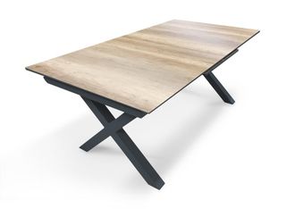 DCB Garden Mesa de jard&iacute;n de aluminio y tapa en HPL imitaci&oacute;n madera